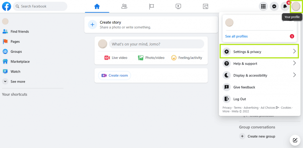 3. Изберете „Настройки и поверителност“ (Settings & privacy) от падащото меню