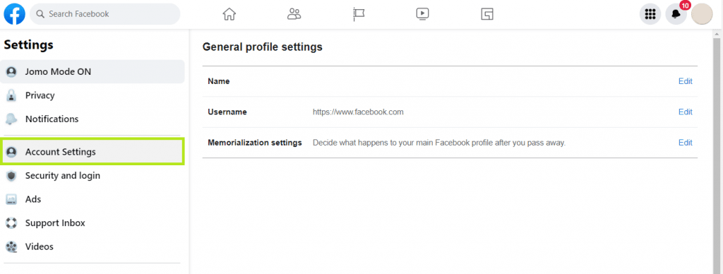 5. Изберете „Настройки на акаунта“ (Account Settings) от менюто в ляво