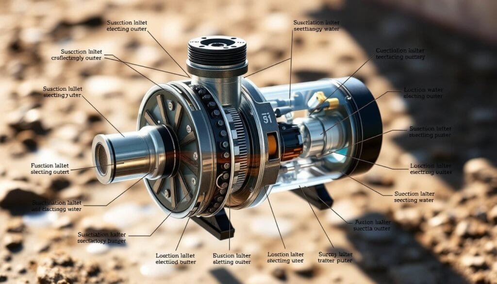 A cross-section diagram of a dirty water garden pump, with a detailed view of its internal components and workings. The pump is illuminated by natural light, revealing its intricate inner mechanisms - the impeller, the suction inlet, the discharge outlet, the housing, and the key electrical and mechanical parts that drive its operation. The image has a technical, engineering-focused aesthetic, emphasizing the functional design and the pump's role in moving contaminated water for gardening and landscaping purposes. The overall mood is informative and educational, showcasing the principles behind the pump's reliable performance. A cross-section diagram of a dirty water garden pump, with a detailed view of its internal components and workings. The pump is illuminated by natural light, revealing its intricate inner mechanisms - the impeller, the suction inlet, the discharge outlet, the housing, and the key electrical and mechanical parts that drive its operation. The image has a technical, engineering-focused aesthetic, emphasizing the functional design and the pump's role in moving contaminated water for gardening and landscaping purposes. The overall mood is informative and educational, showcasing the principles behind the pump's reliable performance.
